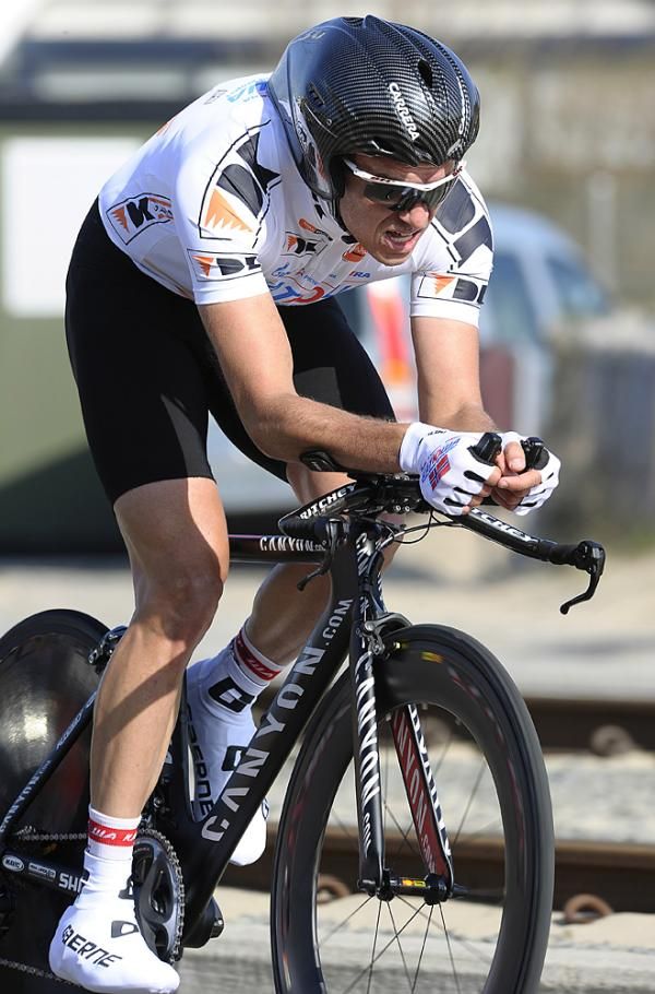 Race leader Alexander Kristoff (Katusha) didn't stand a chance in the time trial against a determined Chavanel