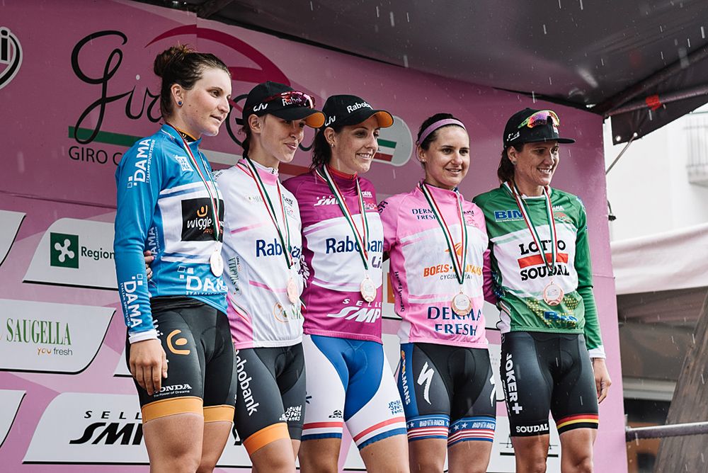 All the jersey wearers after stage 5 of the Giro Rosa