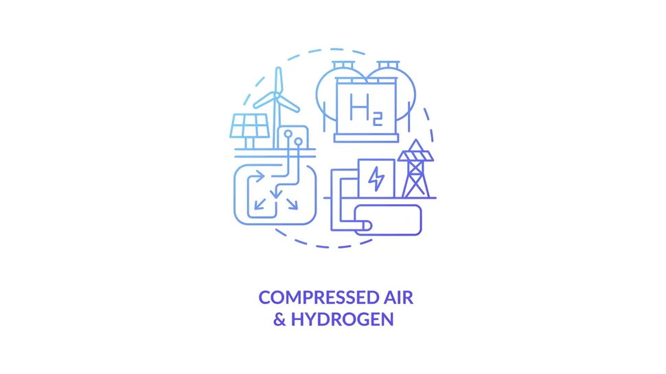 Ilustração do conceito de armazenamento de energia de ar comprimido e hidrogênio.