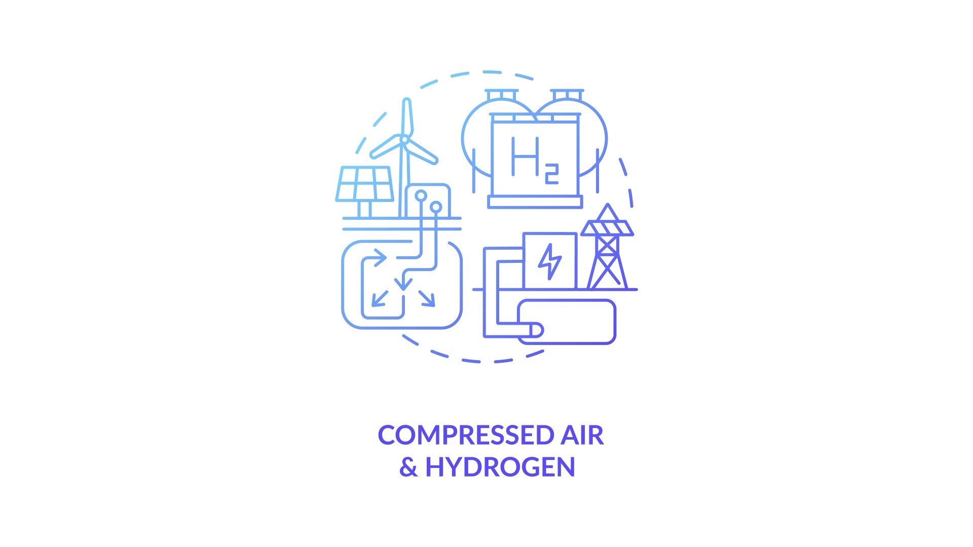 Concept illustration of compressed air and hydrogen energy storage.