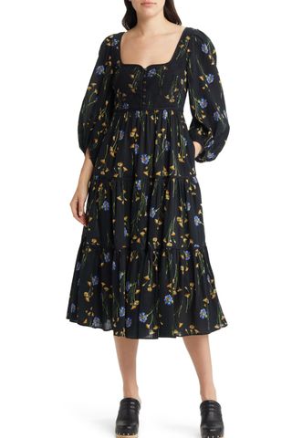 Madewell Xiomara Floral Print Long Sleeve Cotton Dress