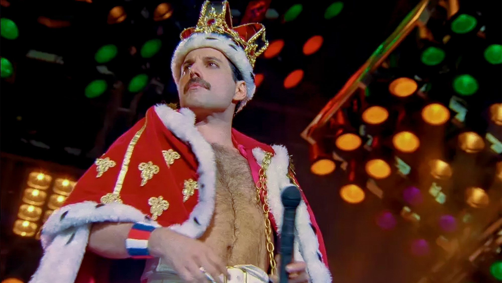 A screengrab of Freddie Mercury from the 4K trailer for Queen: Budapest