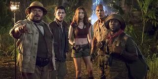 Jack Black, Nick Jonas, Karen Gillan, Dwayne Johnson and Kevin Hart in Jumanji: Welcome to the Jungl