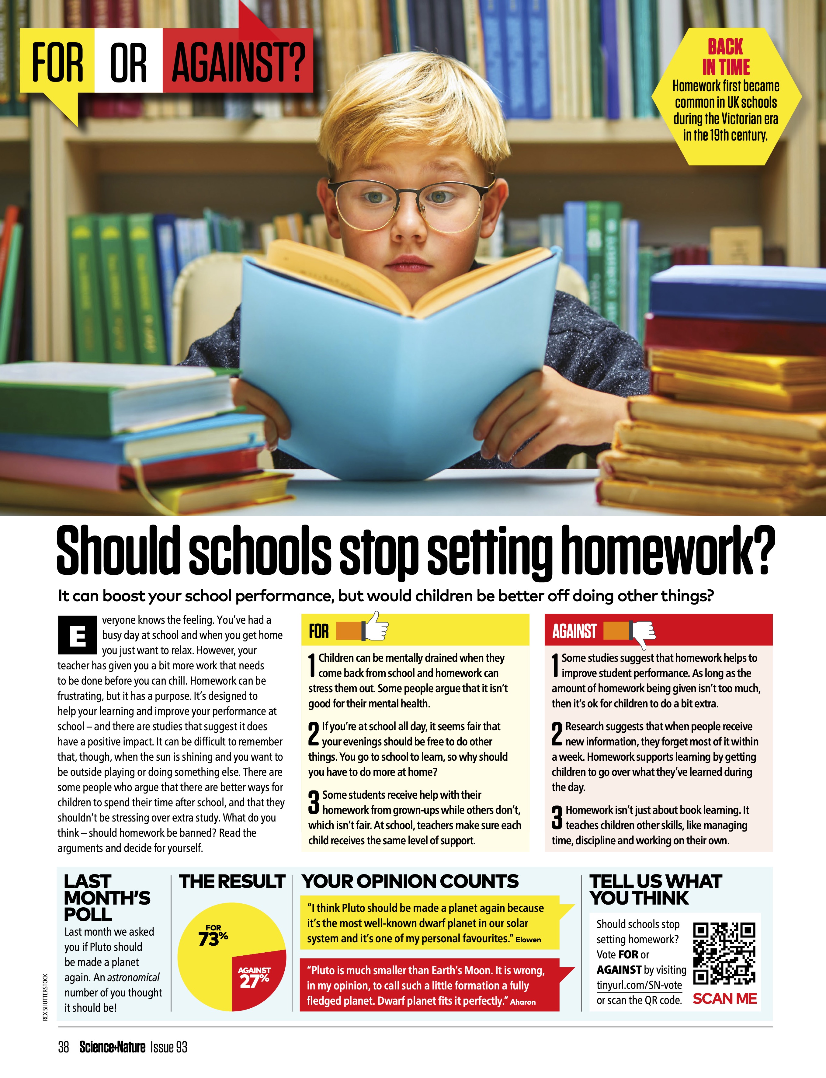 For or Against spread S+N issue 93 – Should schools stop setting homework?