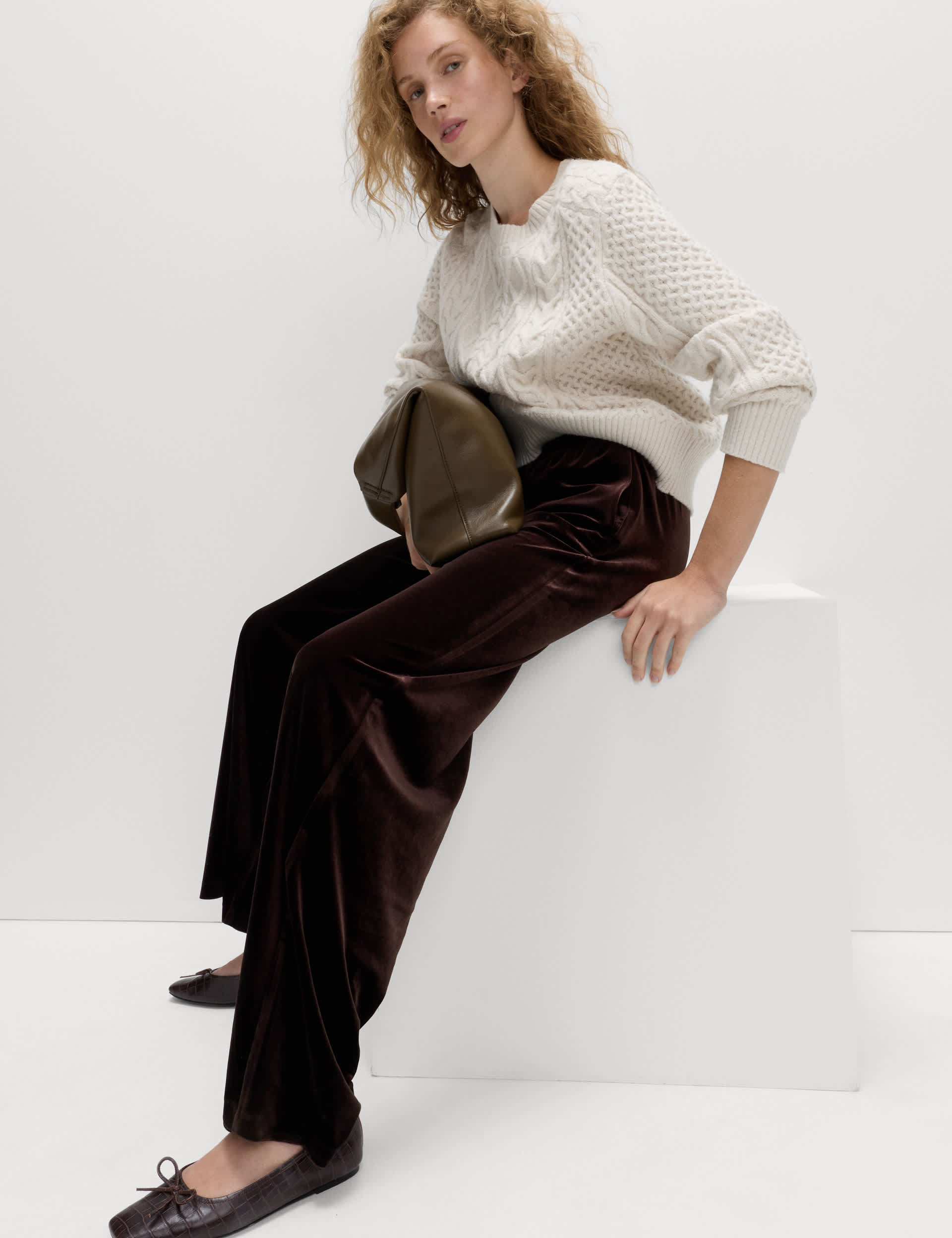 Fluid Velvet Wide Leg Trousers