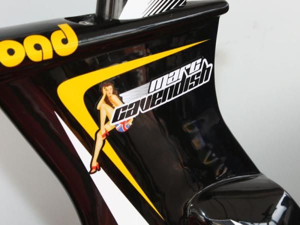 All of Columbia-HTC's bikes are identified with customized name decals for the riders (although we thought Cavendish's first name was spelled with a 'k', not a 'c').