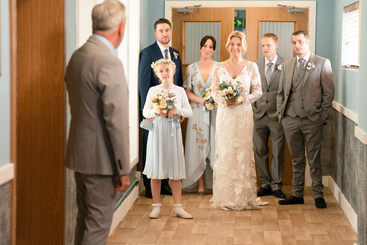 Kathy Beale arrives for her wedding to Rocky Cotton