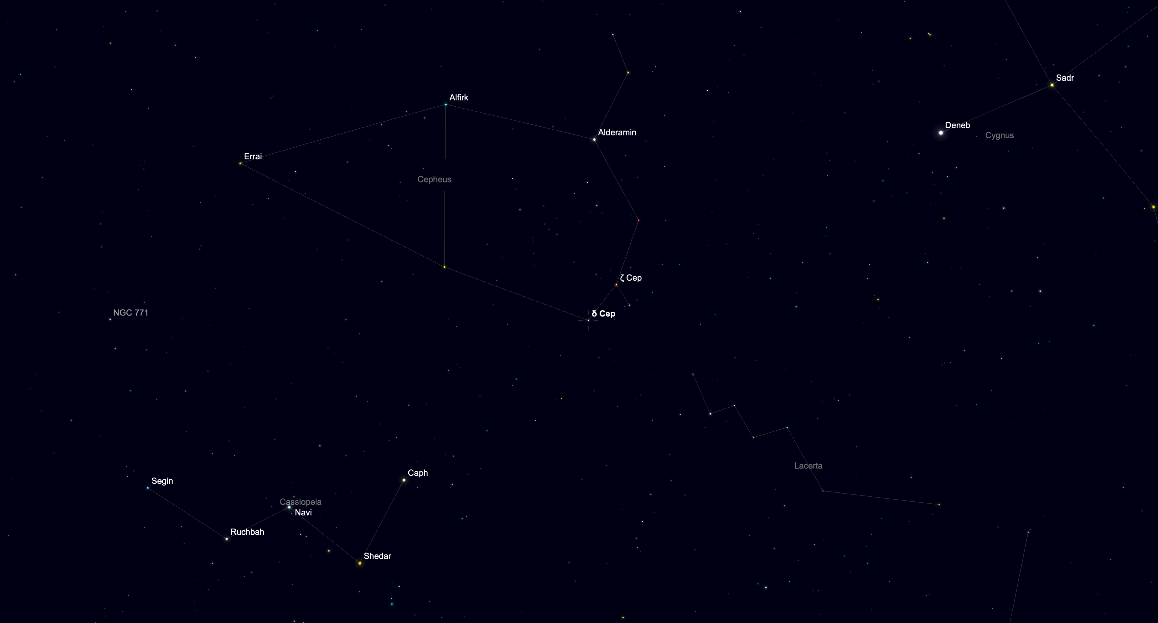 Sky chart highlighting Delta Cephei within the constellation Cepheus.