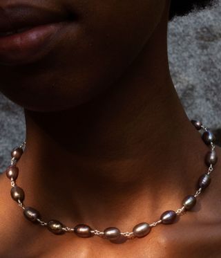 Pearl necklace featuring irregular and imperfect pearls