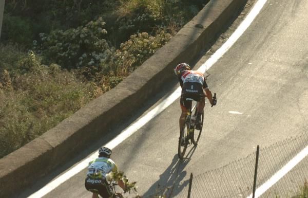 Cancellara looks back to see Gerrans on his wheel