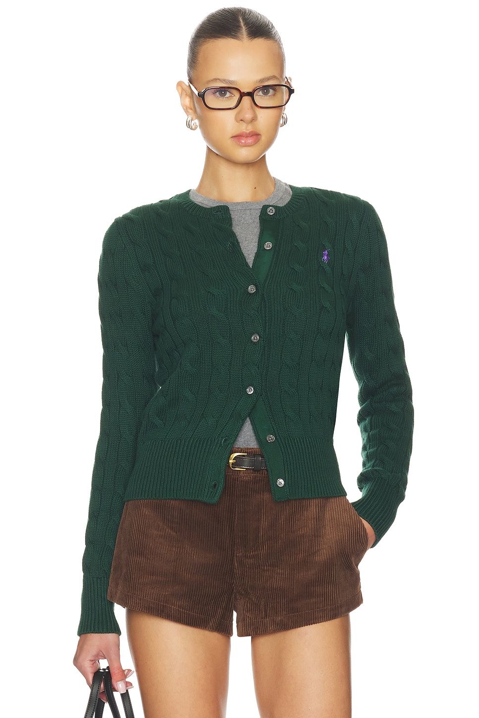 Cable Knit Cotton Crewneck Cardigan