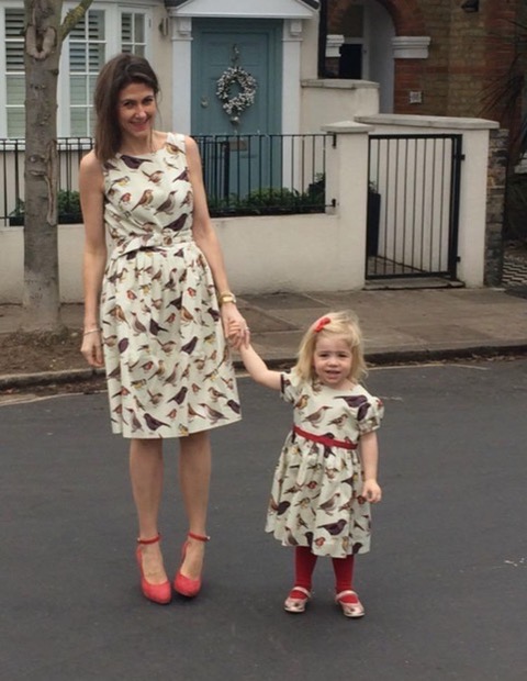 The author and her daughter in matching Christmas outfits
