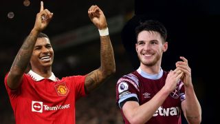 Marcus Rashford of Manchester United and Declan Rice of West Ham United