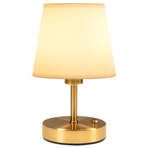 Eppiebasic Small Cordless Table Lamp, 5200mah Battery Operated Rechargeable Lamp, Gold Fabric Shade, 2700k Warm White for Living Room, Gift for Family and Friends