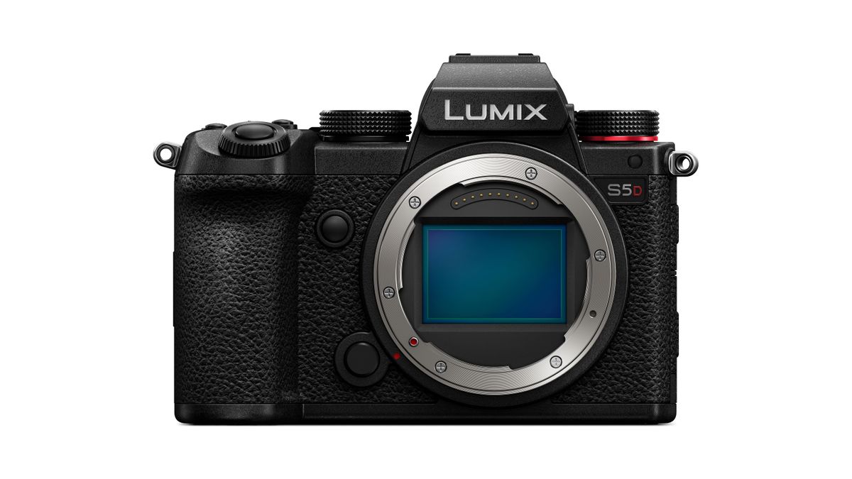 Panasonic Lumix S5D mirrorless camera stock product image on a white background