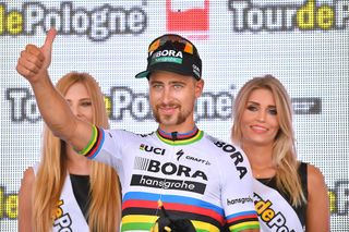 Peter Sagan on the podium after his victory in the opening stage of the Tour de Pologne