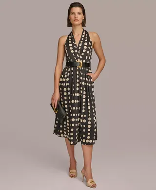 Women's Printed Belted A-Line Dress