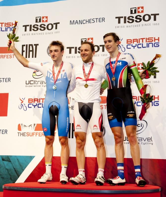 Men's Scratch Race Podium, Viviani, Muller and Mould