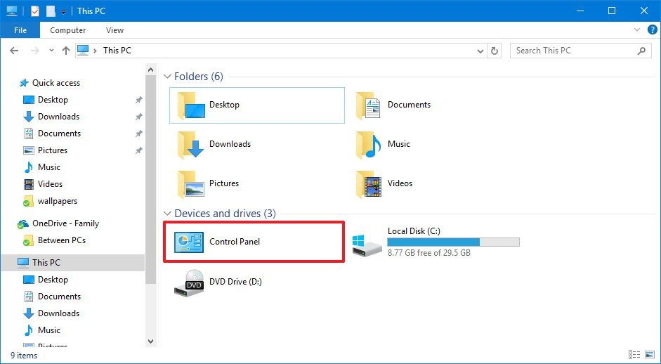 How to access Control Panel via File Explorer in Windows 10 Windows