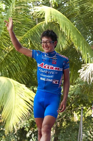 Japan's Nakjima Yasuharo (Aisan Racing) takes to the podium in Xinglong.