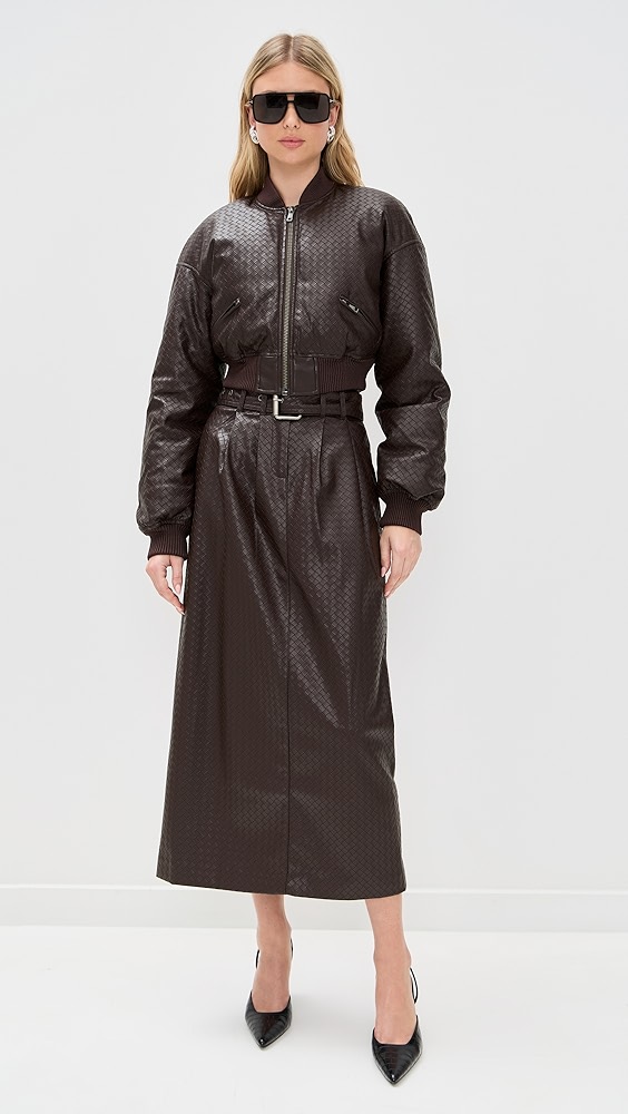 Rotate Cropped Faux Leather Puffer Jacket