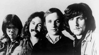 A publicity photo of Crosby, Stills, Nash and Young circa 1970