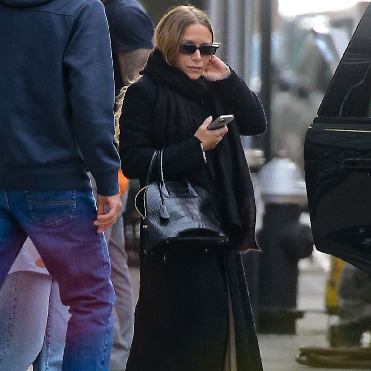 An image of Mary-Kate Olsen making a rare appearance in May 2026 wearing a &pound;25,000 bag with lace-up shoes.