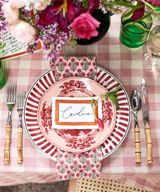 Colorful table with personalized menu and table setting
