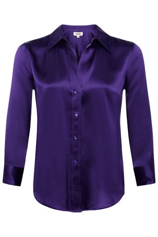 L'Agence Dani Silk Satin 3/4-Sleeve Button-Down Blouse