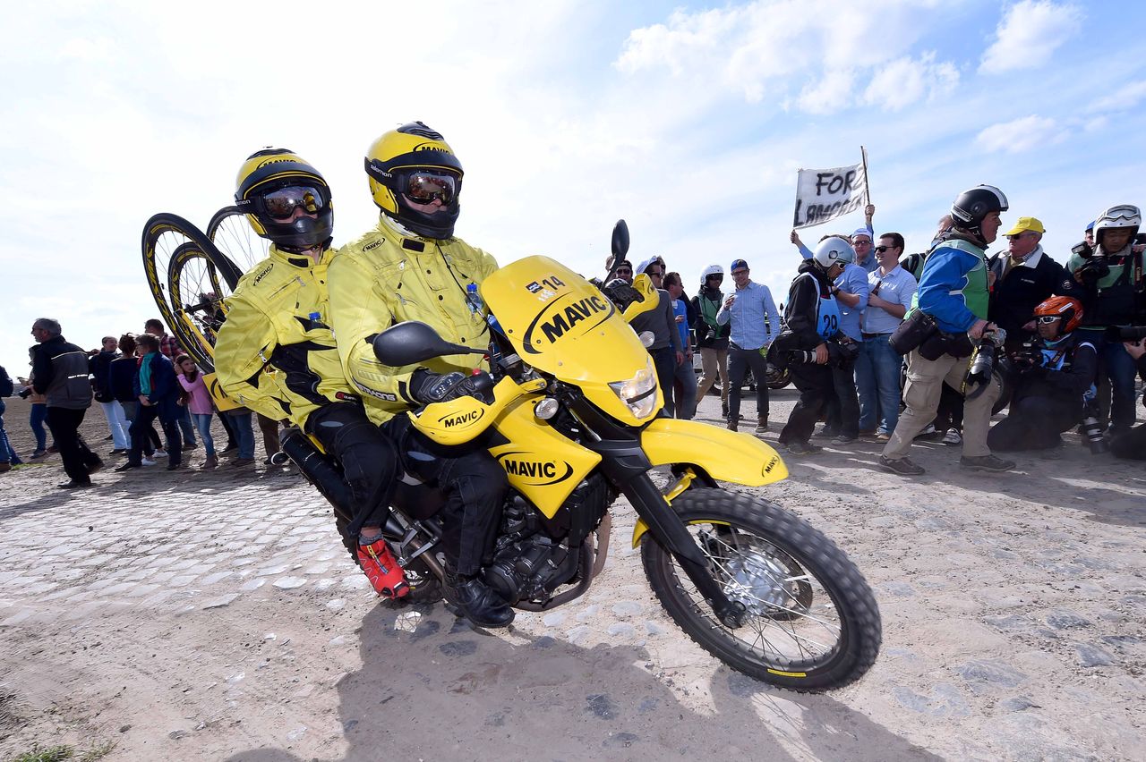 The Mavic spares motorbike is crucial in Paris-Roubaix