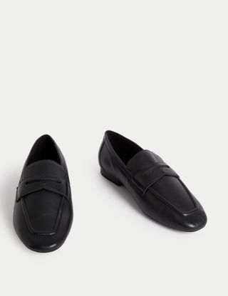 Wide Fit Leather Slip on Flat Loafers