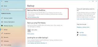 Windows 10 backup files to OneDrive option