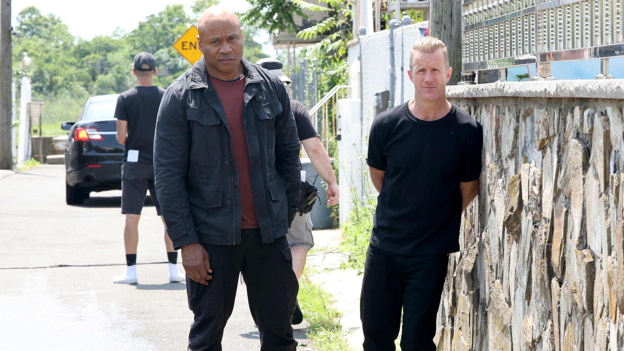 LL Cool J and Scott Caan are seen on the set for NCIS: NY on July 13, 2026 in the Brooklyn borough of New York City.