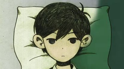 Omori character lying on pillow