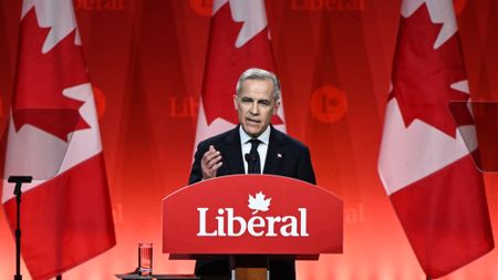 Canadian Prime Minister-designate Mark Carney speaks following his election.