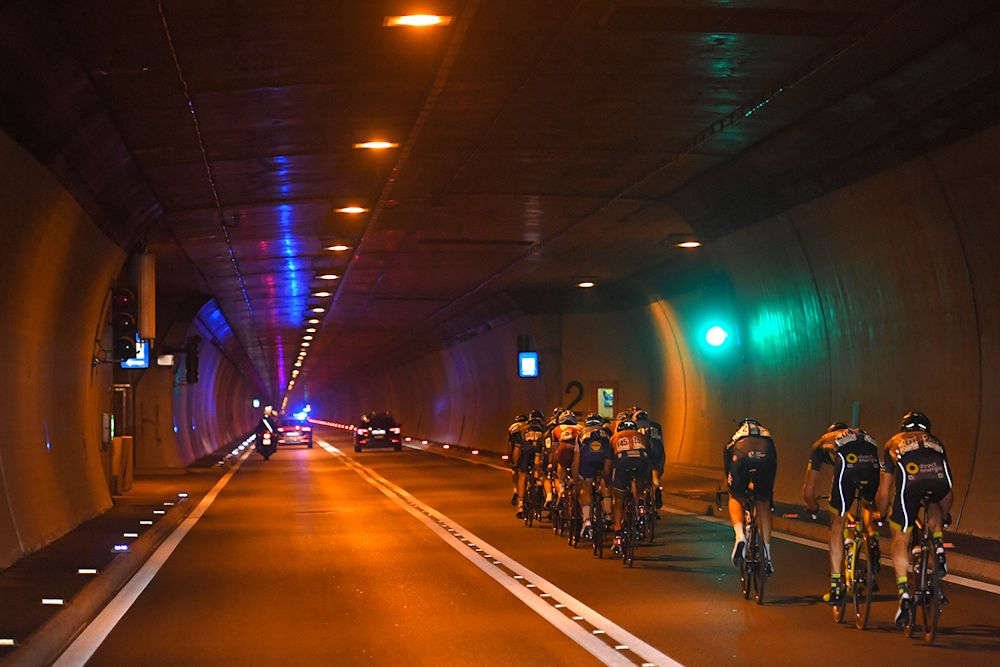 Riders in a tunnel