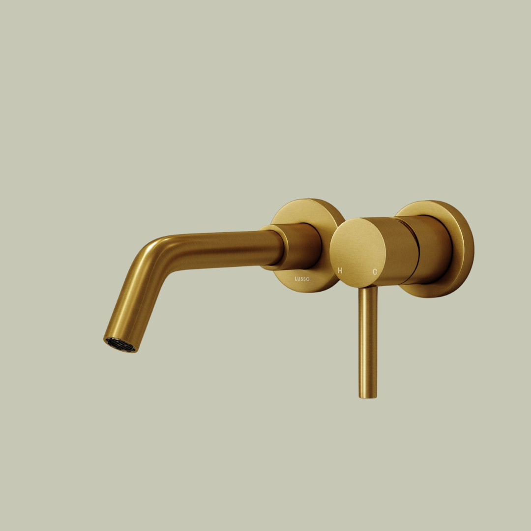 Lusso Stone, Luxe Wall Mounted Basin Mixer Tap Brushed Gold