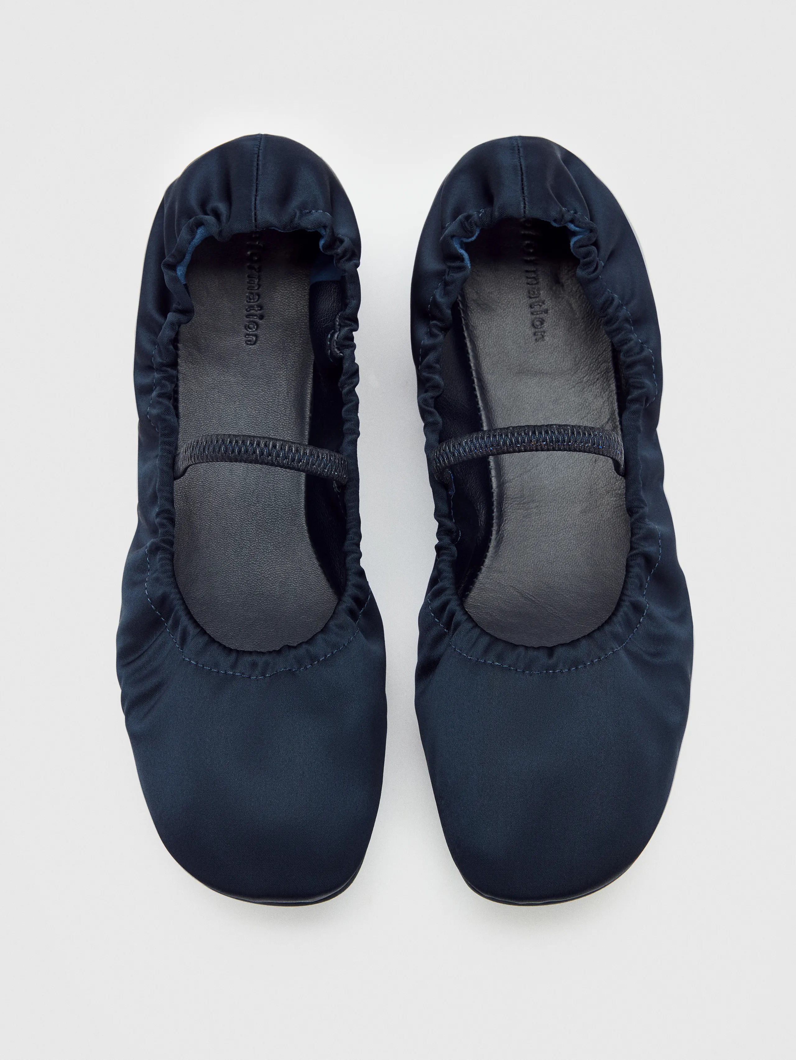 Reformation, Buffy Ruched Ballet Flats in Midnight Satin