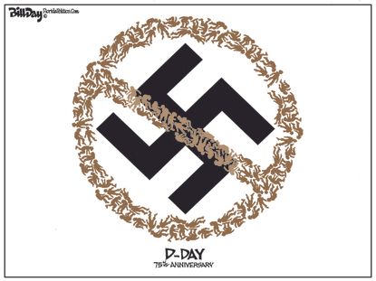 Editorial Cartoon U.S. WWII Nazi Germany D-Day Allies Freedom