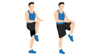 Vector of man lifting one knee at a time against a white background