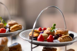 A close up of an afternoon tea set up.