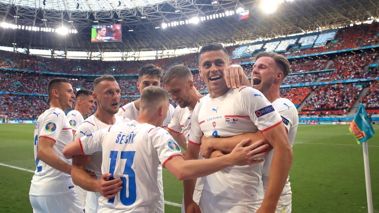 Tomas Holes celebrates his goal for Czech Republic in the 2-0 win over the Netherlands 