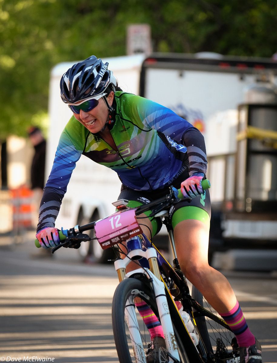 Rebecca Gross (KHS) racing alone with two laps remaining