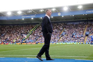Leicester City Manager Dean Smith during the Premier League match between Leicester City and West Ham United at King Power Stadium on May 28, 2023 in Leicester, United Kingdom. (Photo by Plumb Images/Leicester City FC via Getty Images) former Aston Villa manager
