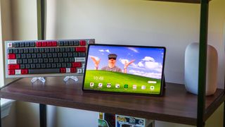Lenovo Tab P12 Pro on shelf with Nick background