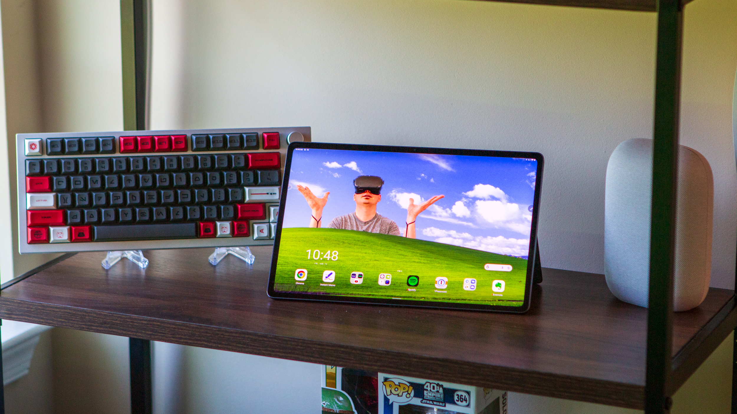 Lenovo Tab P12 Pro on shelf with Nick background