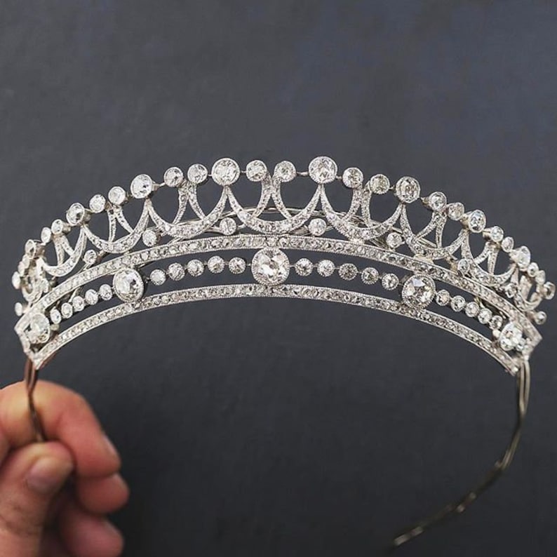 Antique Victorian Tiaras and Crown American Diamond 925 Sterling Silver Crown .handmade Item.