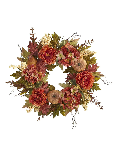 24" Peony and Pumpkins Artificial Wreath