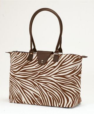 Joann Marrie Designs NF3BCZ Long Handle Fold-Up Bag - Brown & Creme Zebra