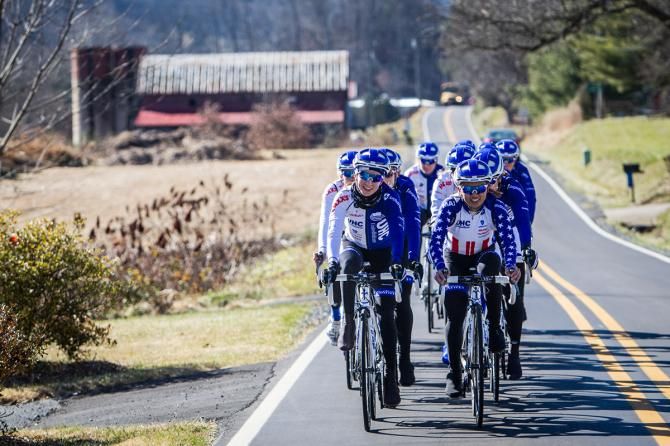 Coryn Rivera and Katie Hall lead the women out along the country roads